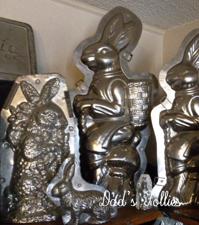 old antique chocolate mold for sale big rabbits nickel tinned pic