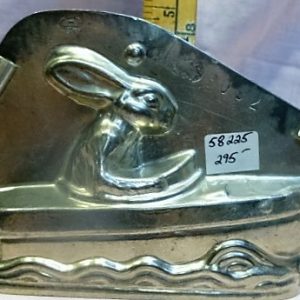 Bunny in boat old antique vintage metal chocolate mold antique